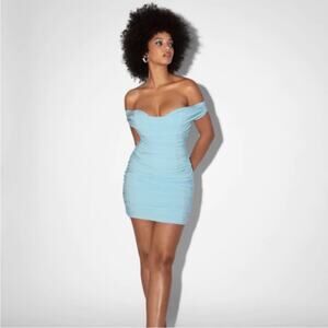 Elegant Off-Shoulder Blue Mini Dress